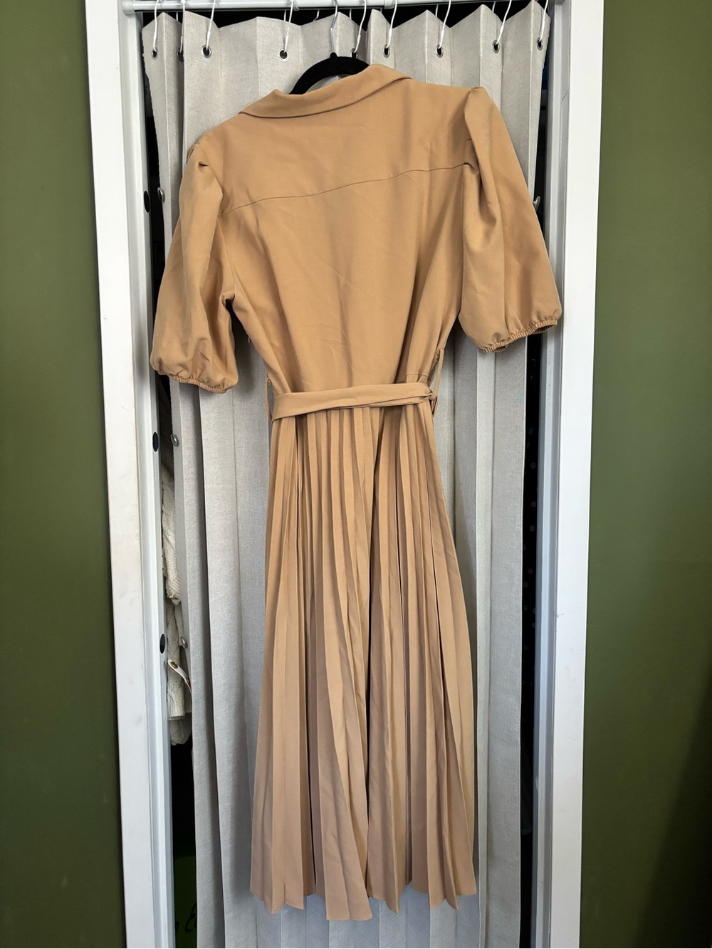 Nanette Lepore Tan Pleated Midi Dress with Belt - Picture 4 of 5